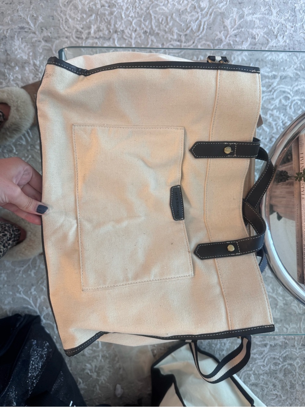 Canvas Tote with Black Trim - Neutral Cream Tote
